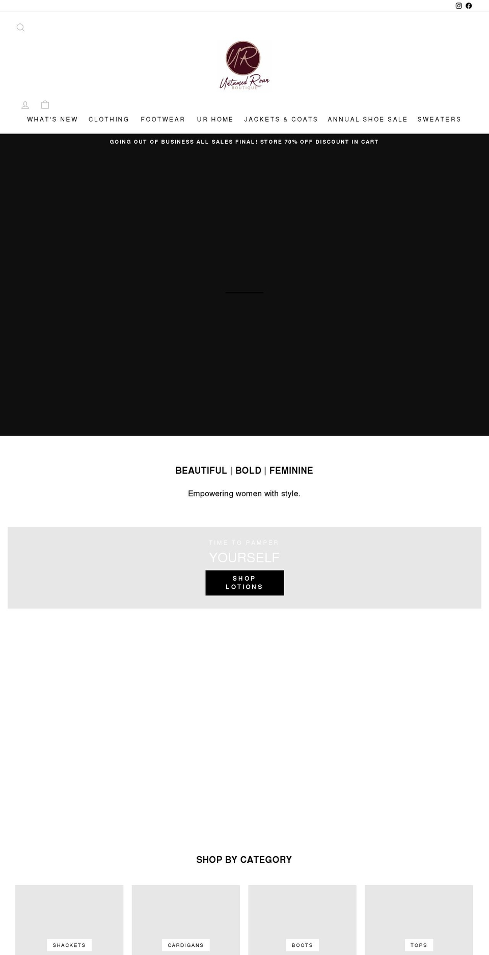 untamedroanboutique.com shopify website screenshot