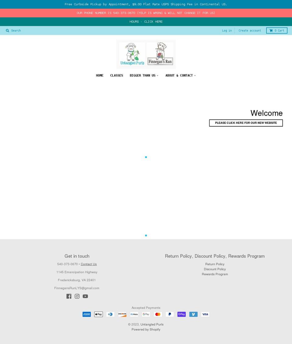 untangledpurls.com shopify website screenshot