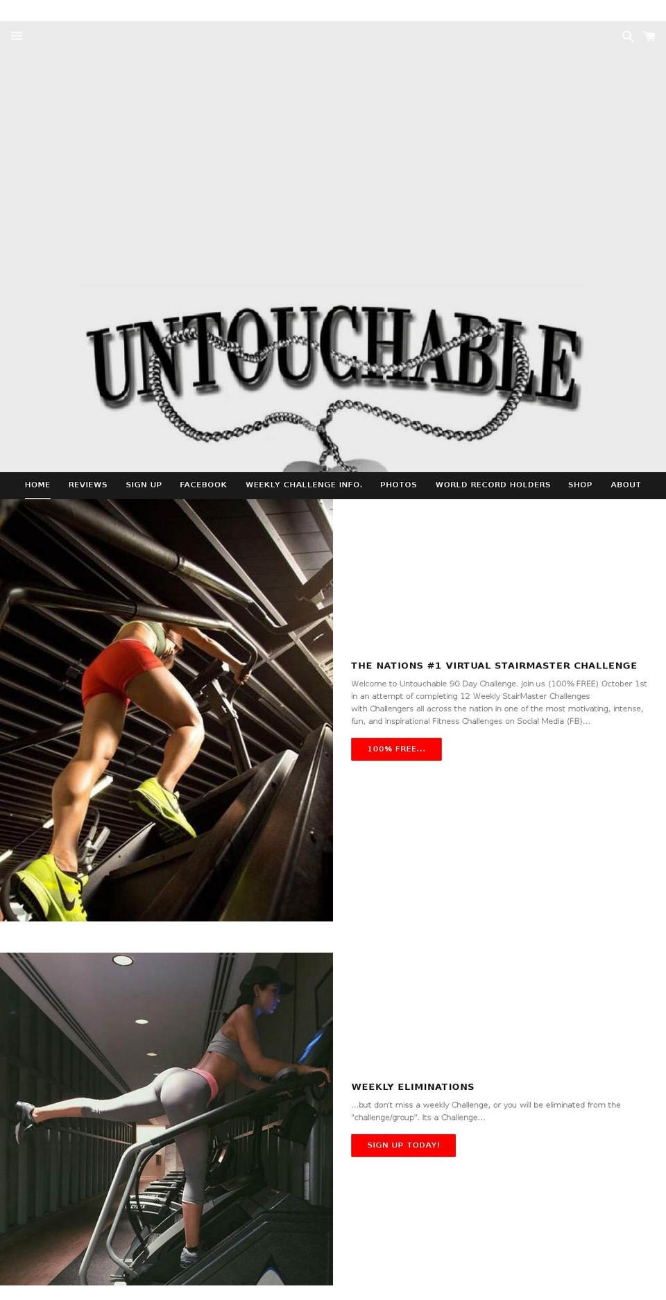 untouchable90daychallenge.com — Shopify storefront screenshot