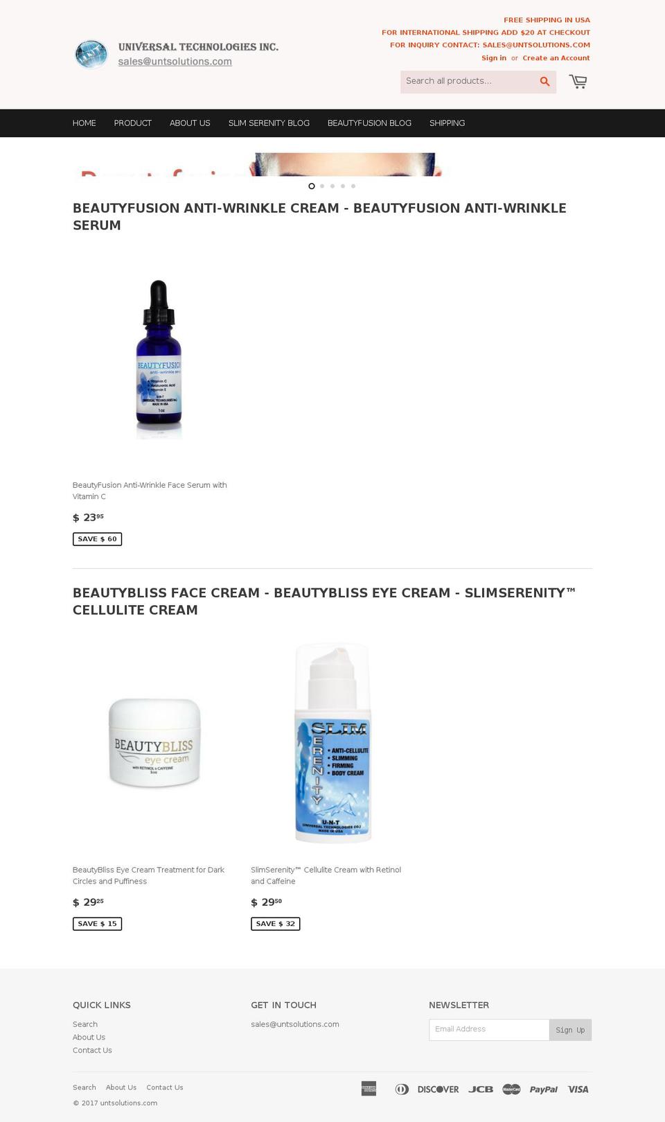 untsolutions.com shopify website screenshot