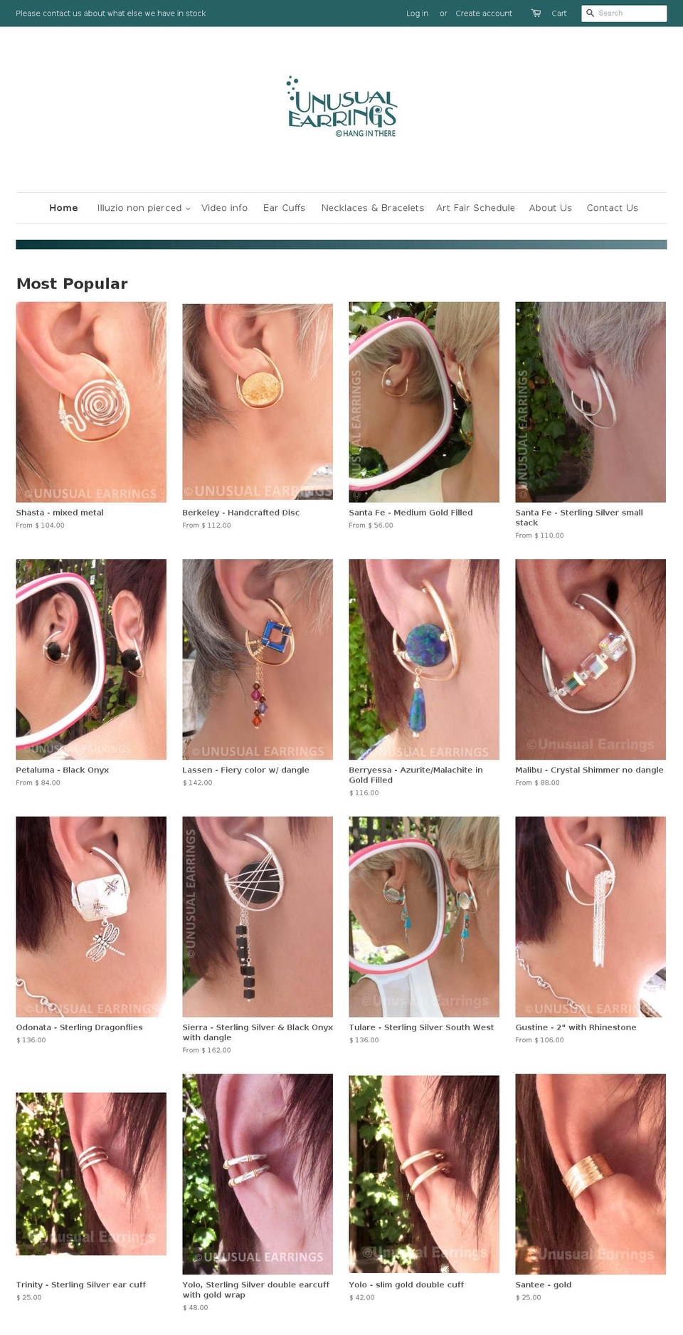 unusualearings.com shopify website screenshot