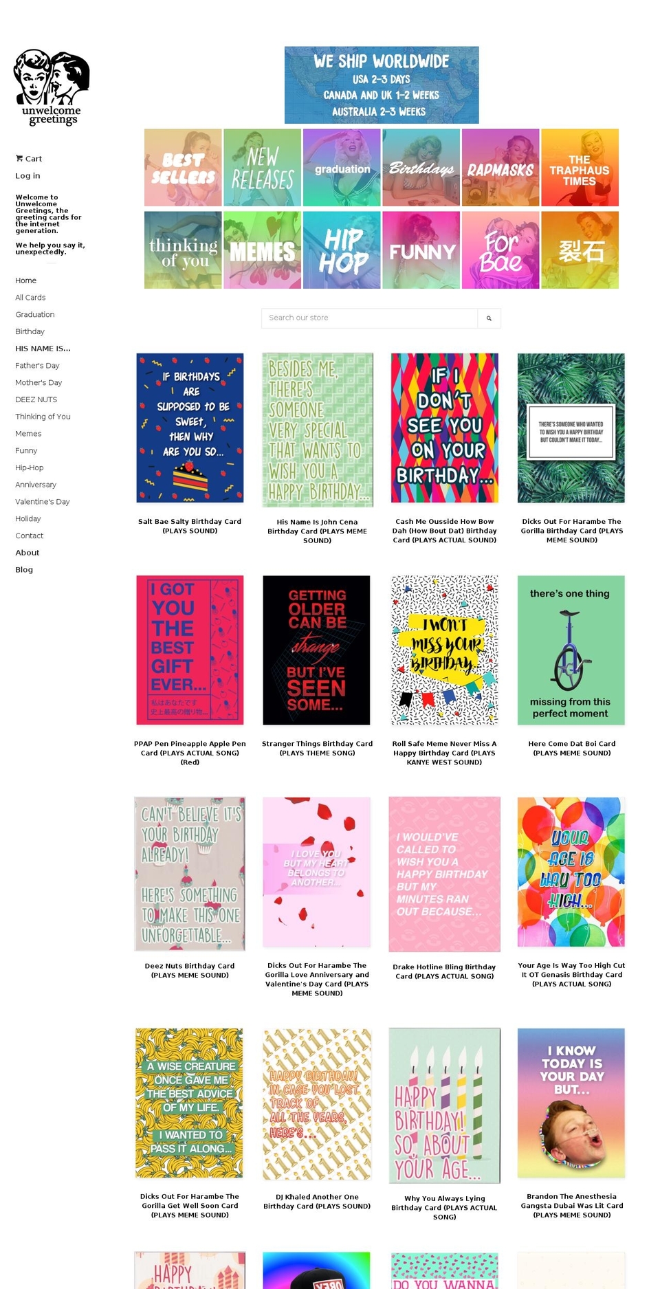 unwelcomecards.com shopify website screenshot