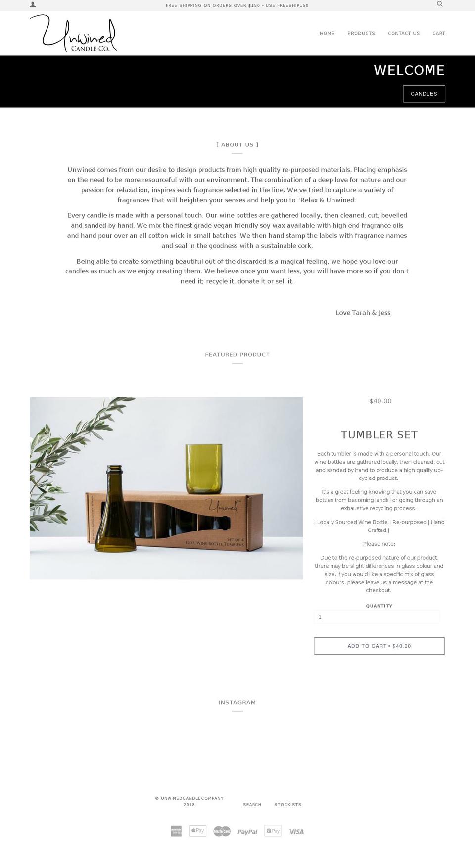 unwinedcandleco.com shopify website screenshot