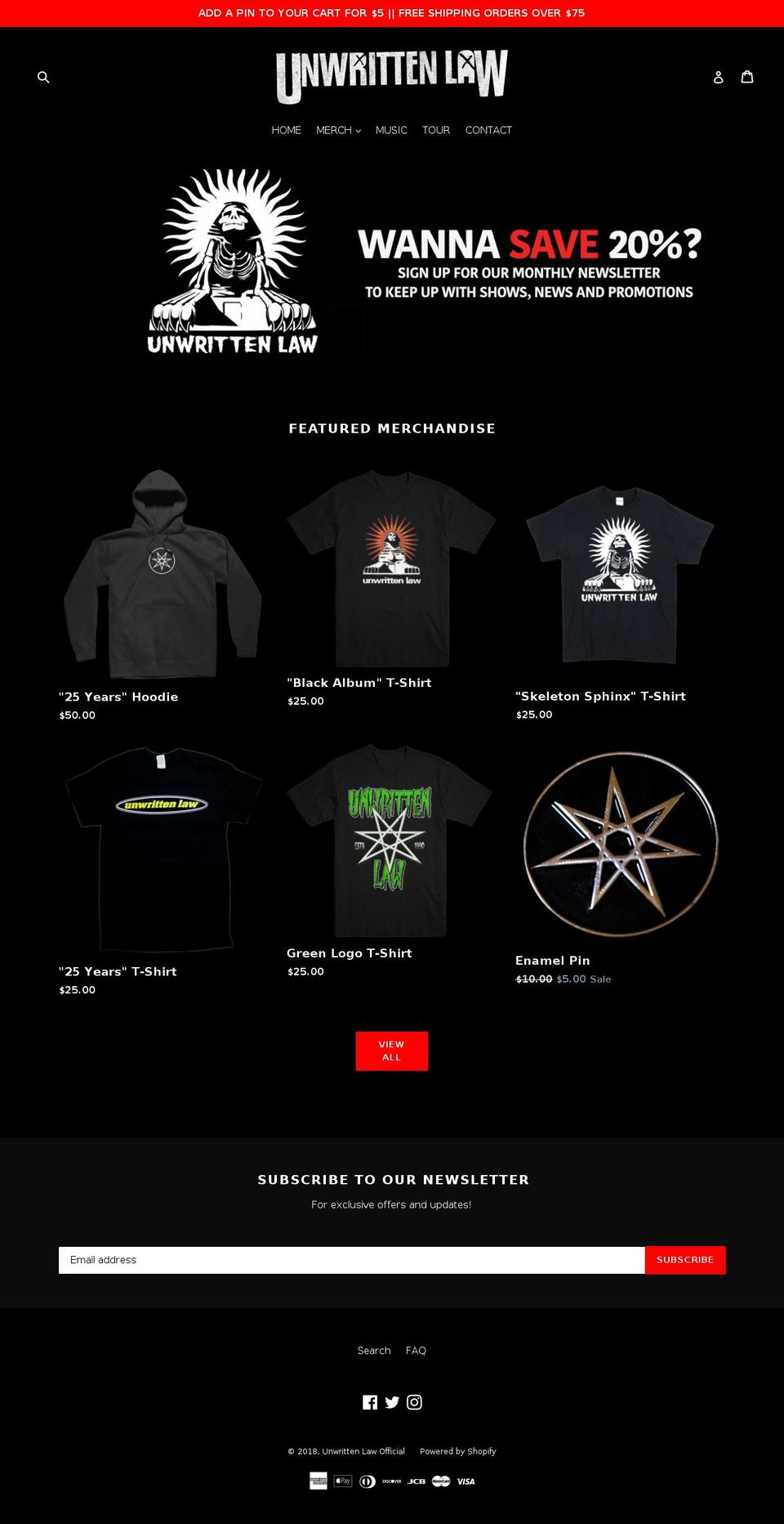 unwrittenlawofficial.com shopify website screenshot
