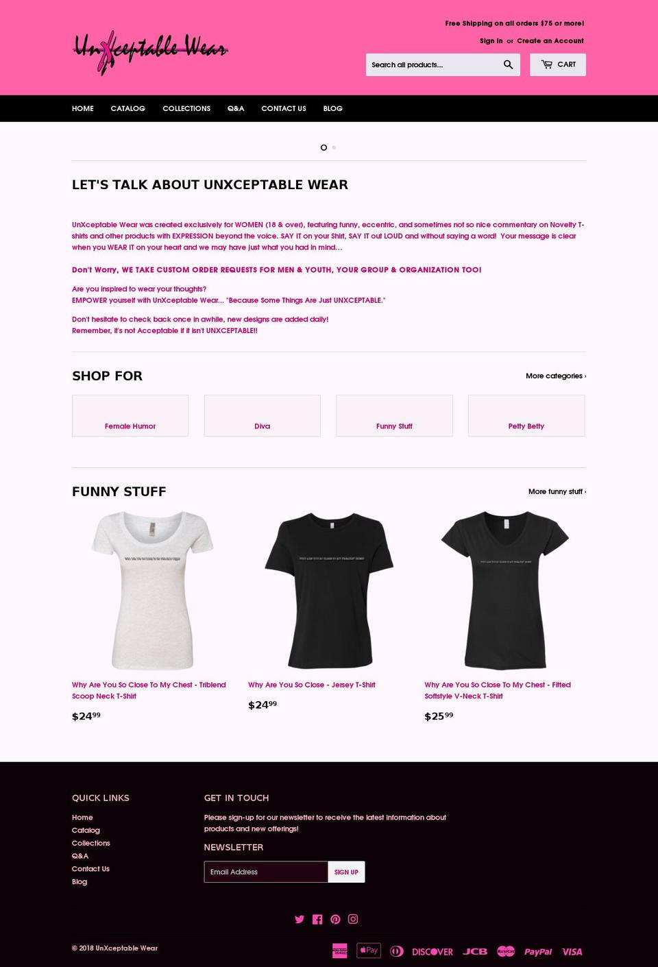 unxceptablewear.com — Shopify storefront screenshot