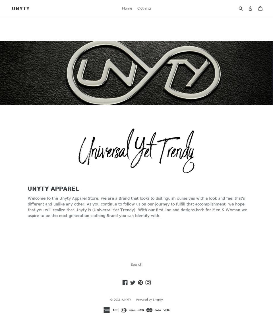 unytyapparel.com shopify website screenshot