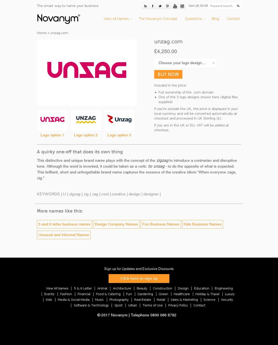 unzag.com shopify website screenshot