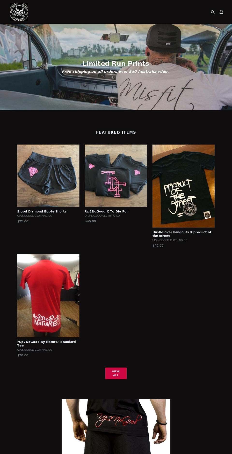 up2nogoodclothingco.com shopify website screenshot