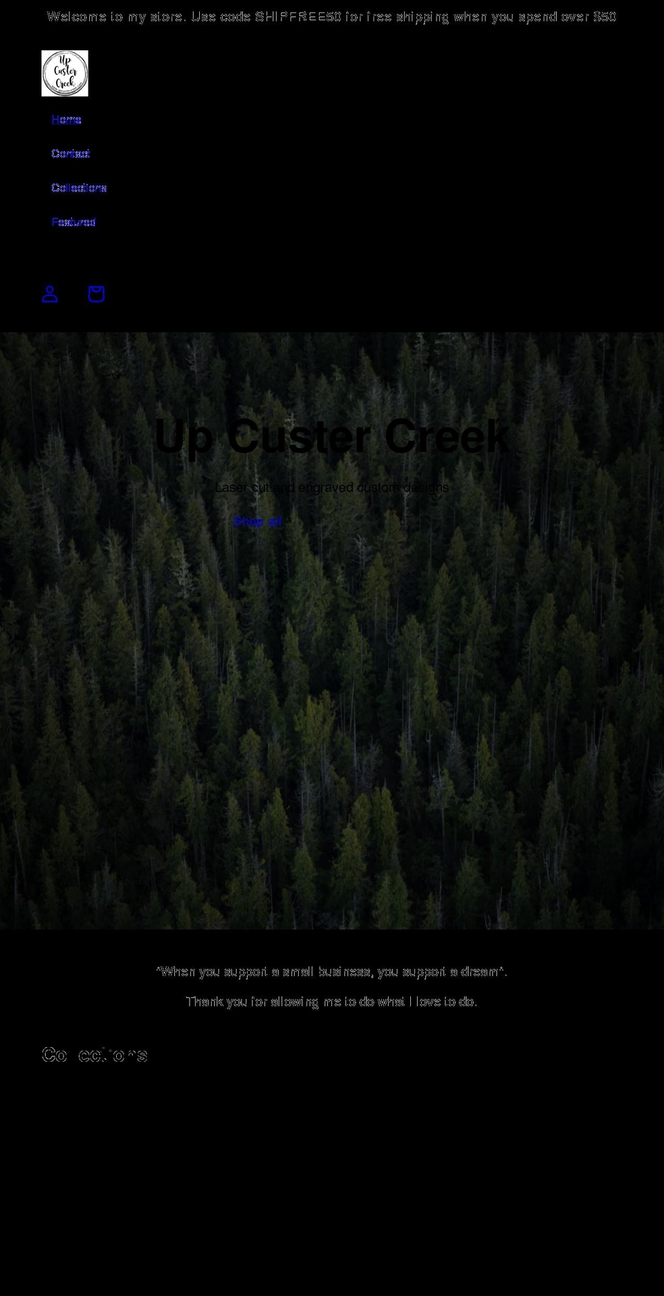 upcustercreek.com shopify website screenshot
