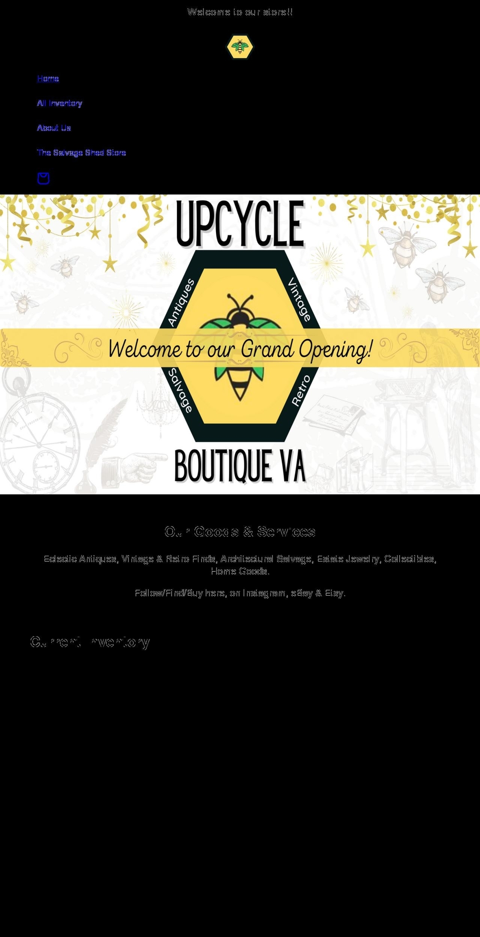 upcycleboutiqueva.com shopify website screenshot