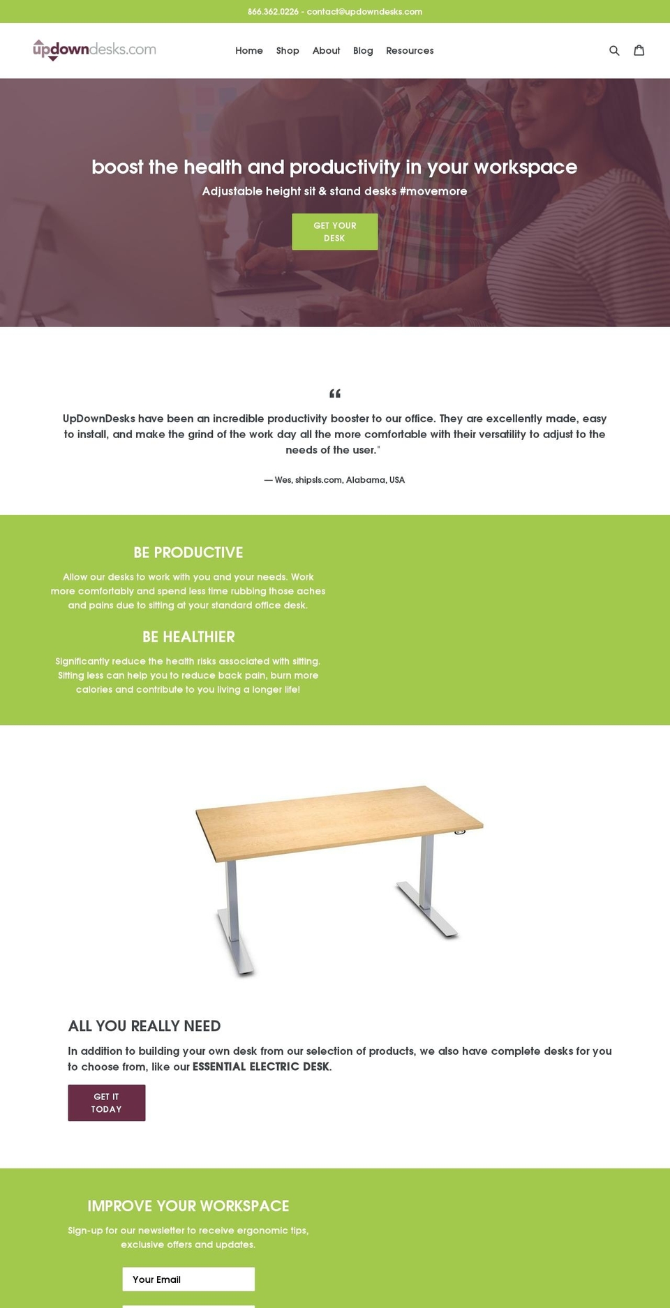 updowndesks.com shopify website screenshot