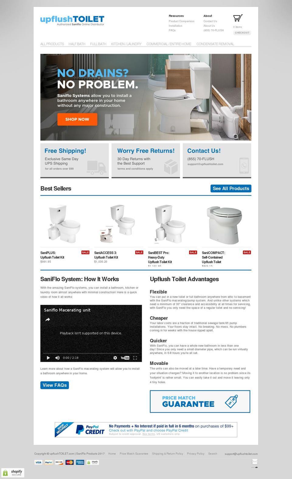 upflushtoilet.com shopify website screenshot