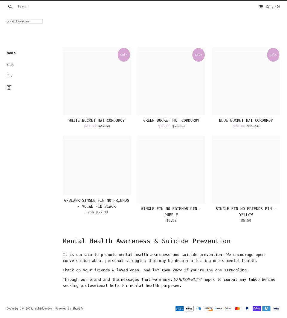 uphidownlow.com shopify website screenshot