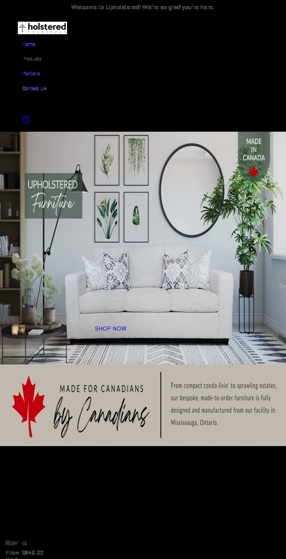 upholstered.ca shopify website screenshot