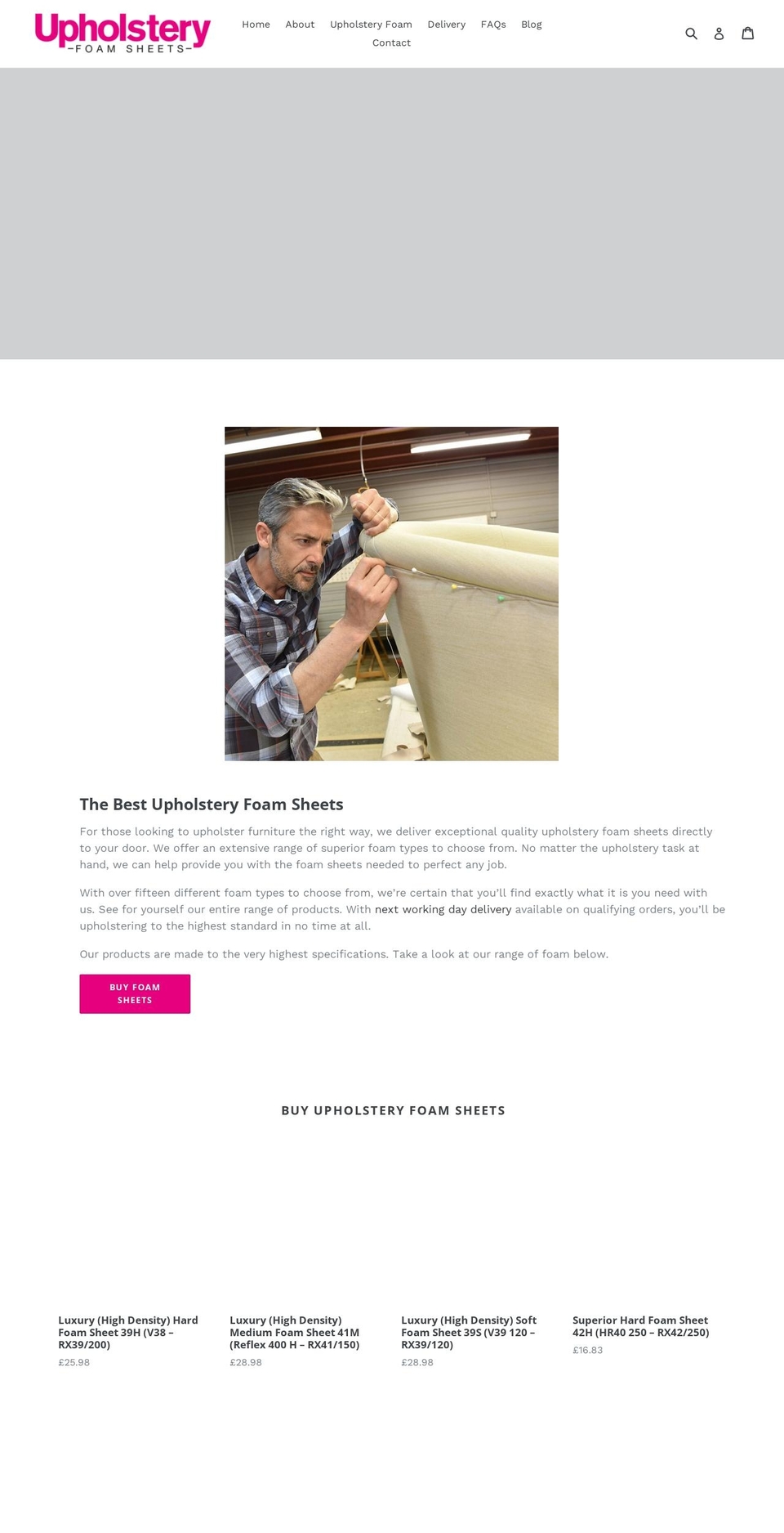 upholsteryfoamsheets.co.uk shopify website screenshot