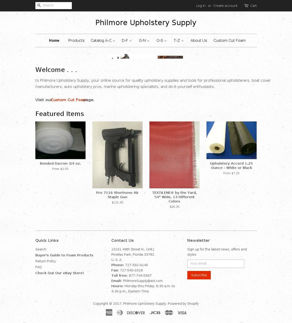upholsterysuppliesandfoam.com shopify website screenshot