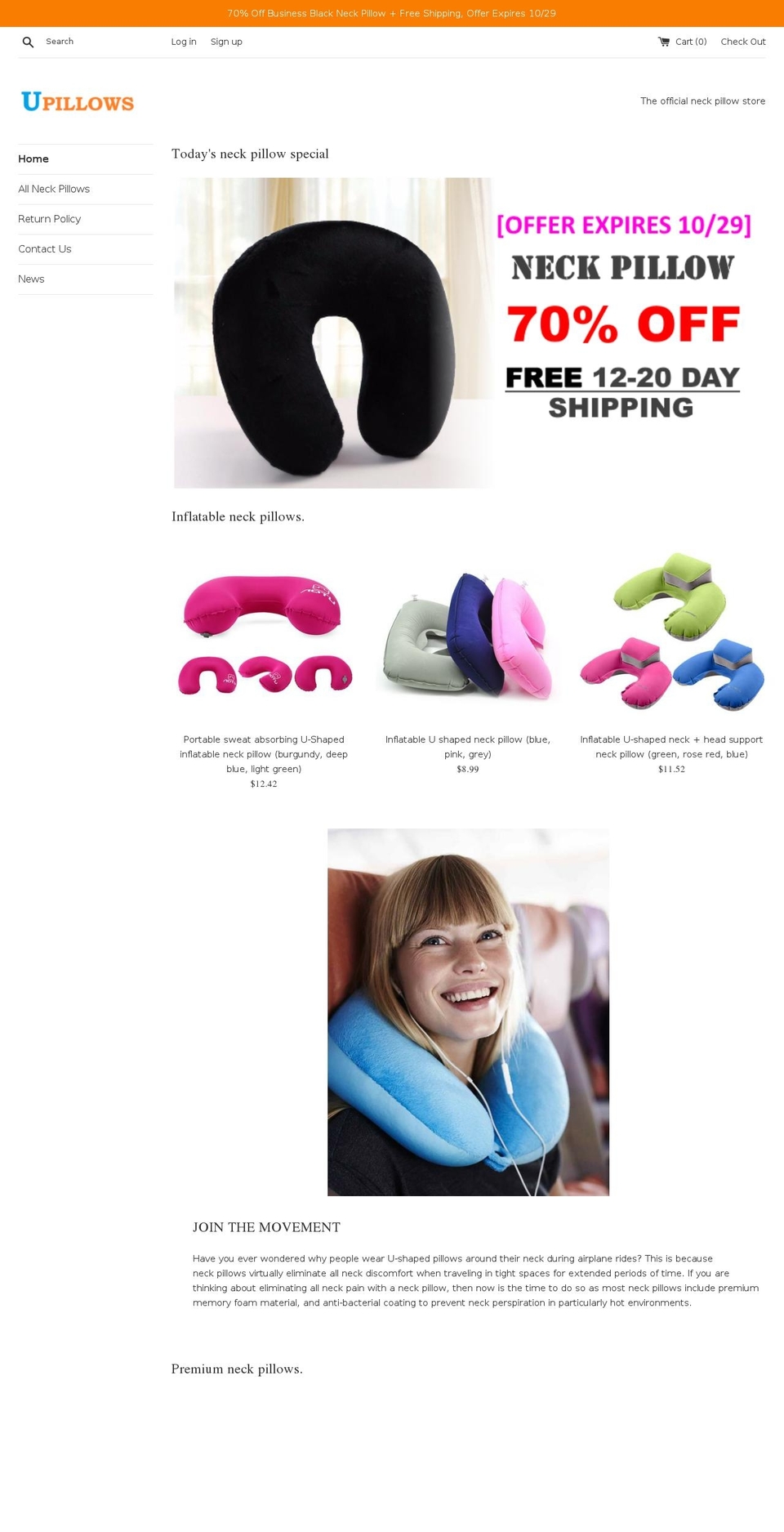 upillows.com — Shopify storefront screenshot