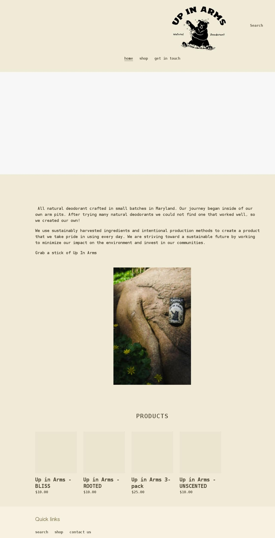 upinarmsnatural.com shopify website screenshot