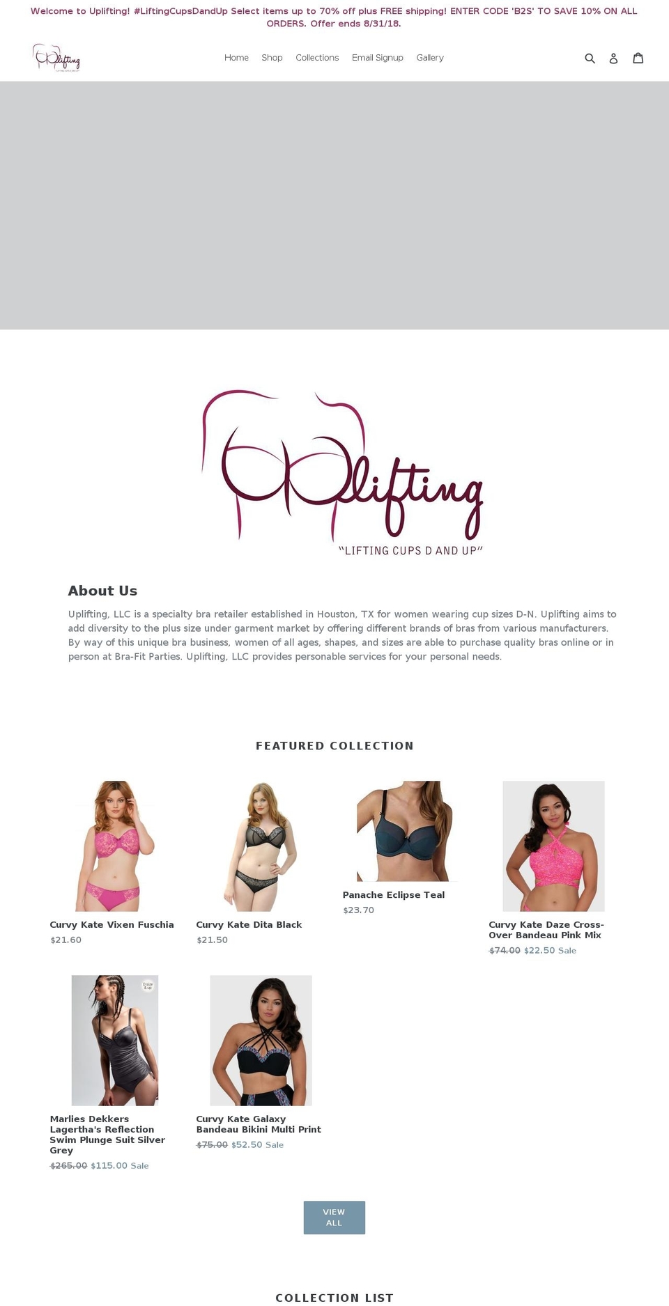 uplifting-bras.com shopify website screenshot