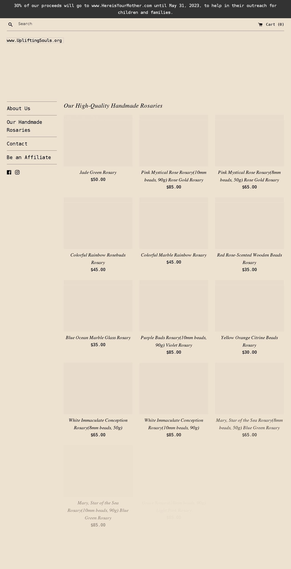 upliftingsouls.org shopify website screenshot