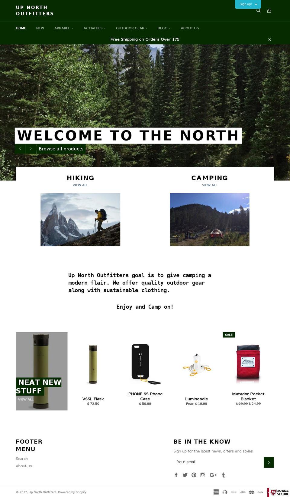 upnorthoutfitters.net shopify website screenshot