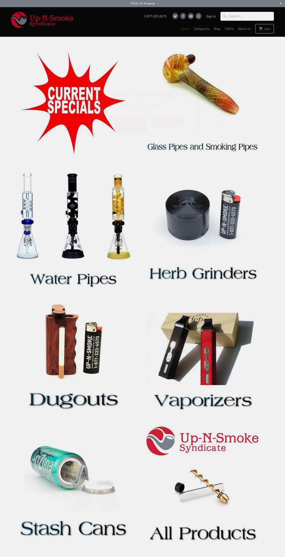 upnsmokeonline.com shopify website screenshot