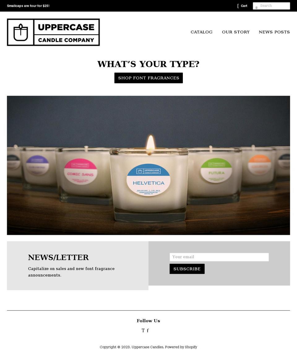 uppercasecandles.com shopify website screenshot