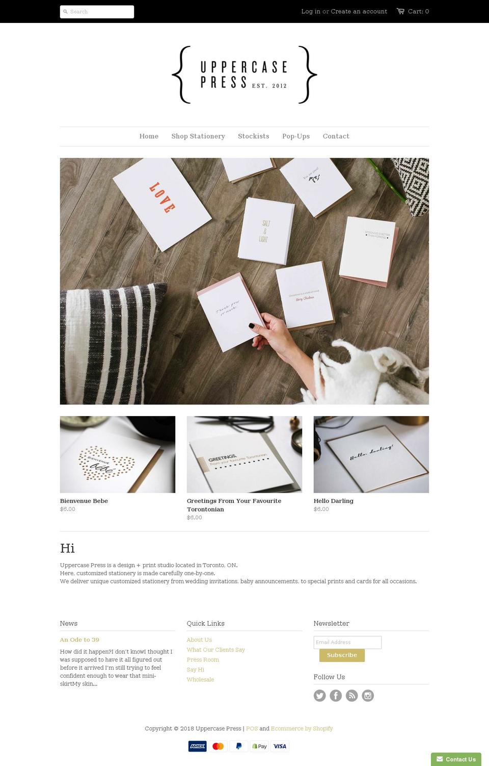 uppercasepress.com — Shopify storefront screenshot