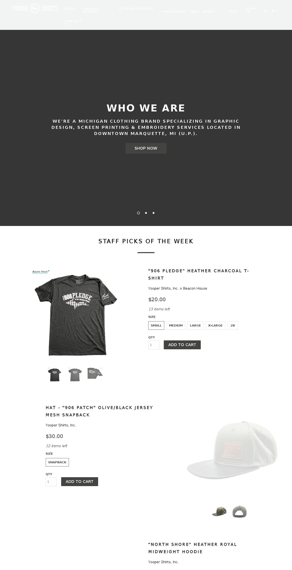upperpeninsulashirts.com — Shopify storefront screenshot
