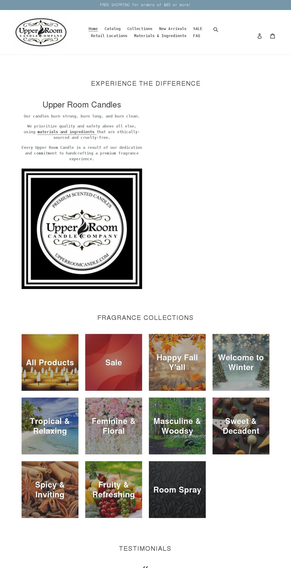 upperroomcandle.com shopify website screenshot