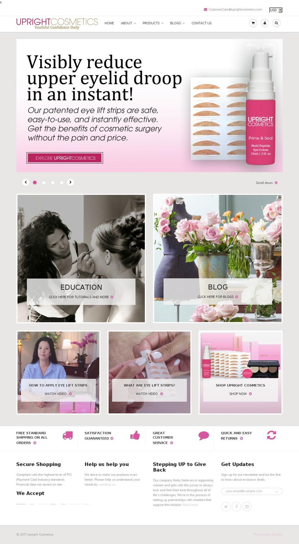 uprightcosmetics.com shopify website screenshot