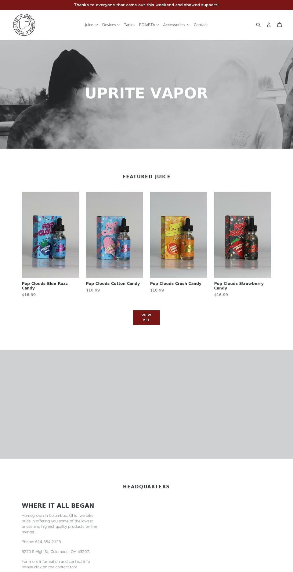upritevapor.com shopify website screenshot