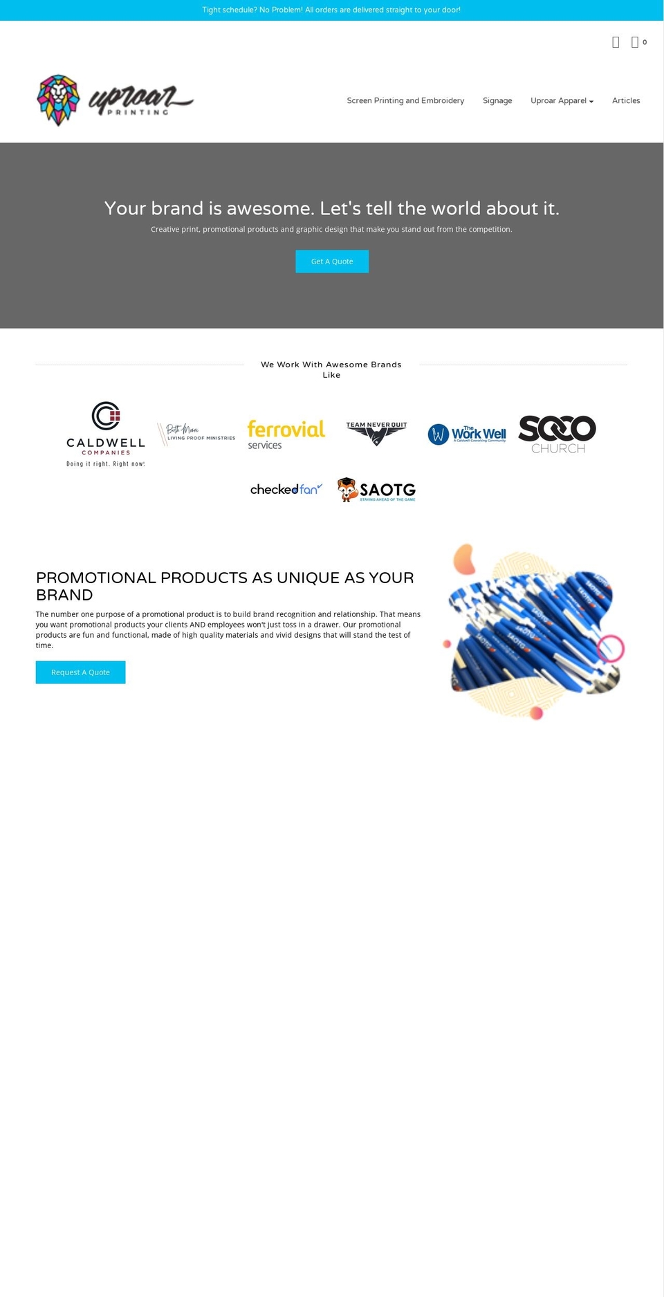 uproarprinting.com shopify website screenshot