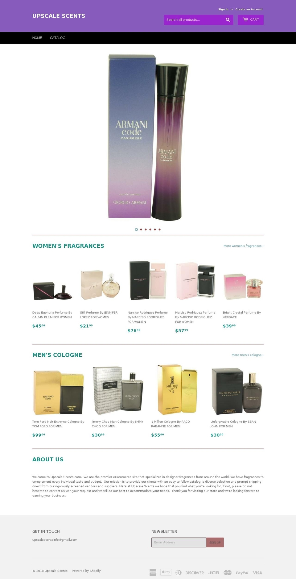 upscalescents.com — Shopify storefront screenshot