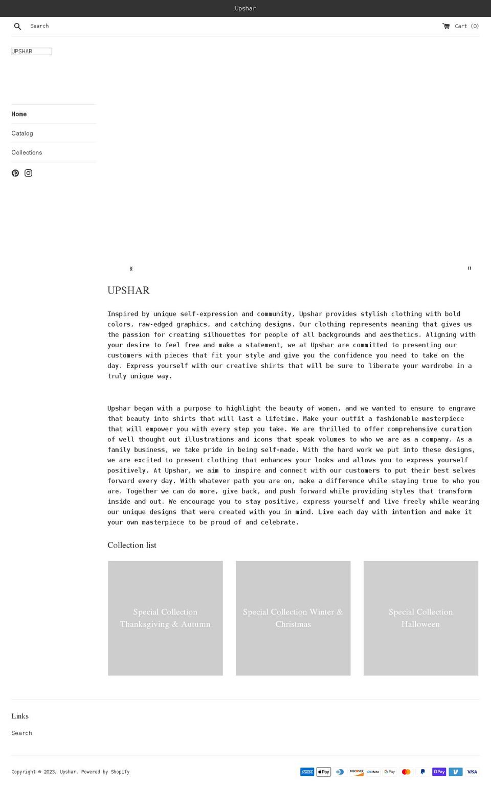 upshar.com shopify website screenshot