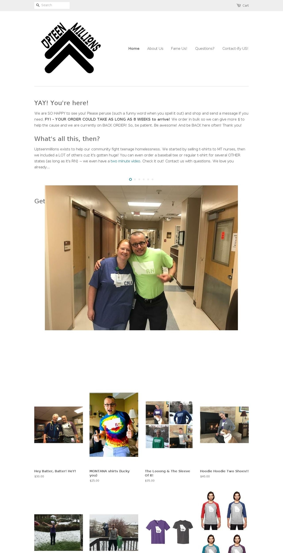upteenmillions.org shopify website screenshot