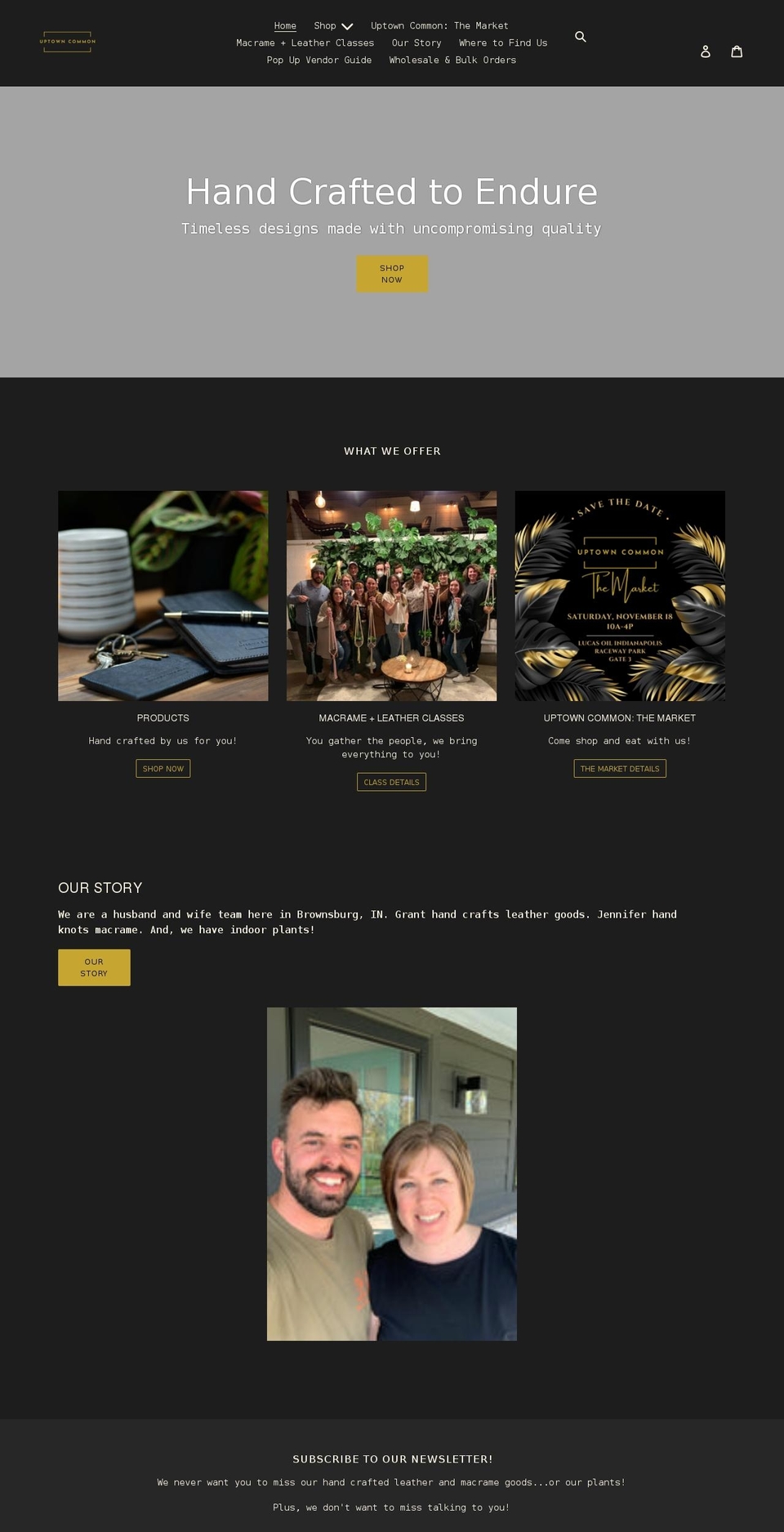 uptowncommonhandmade.com shopify website screenshot
