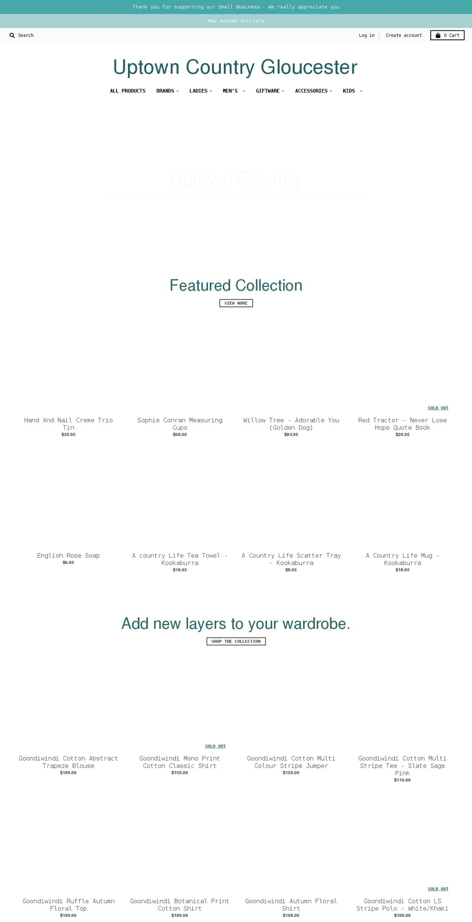 uptowncountry.com.au shopify website screenshot