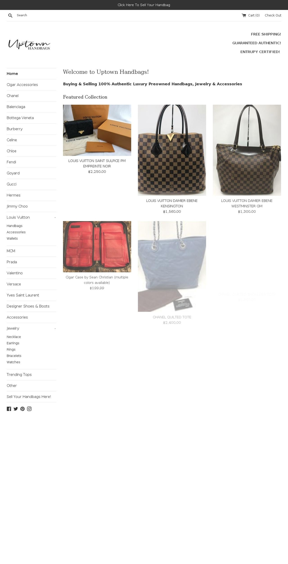 uptownhandbags.com shopify website screenshot