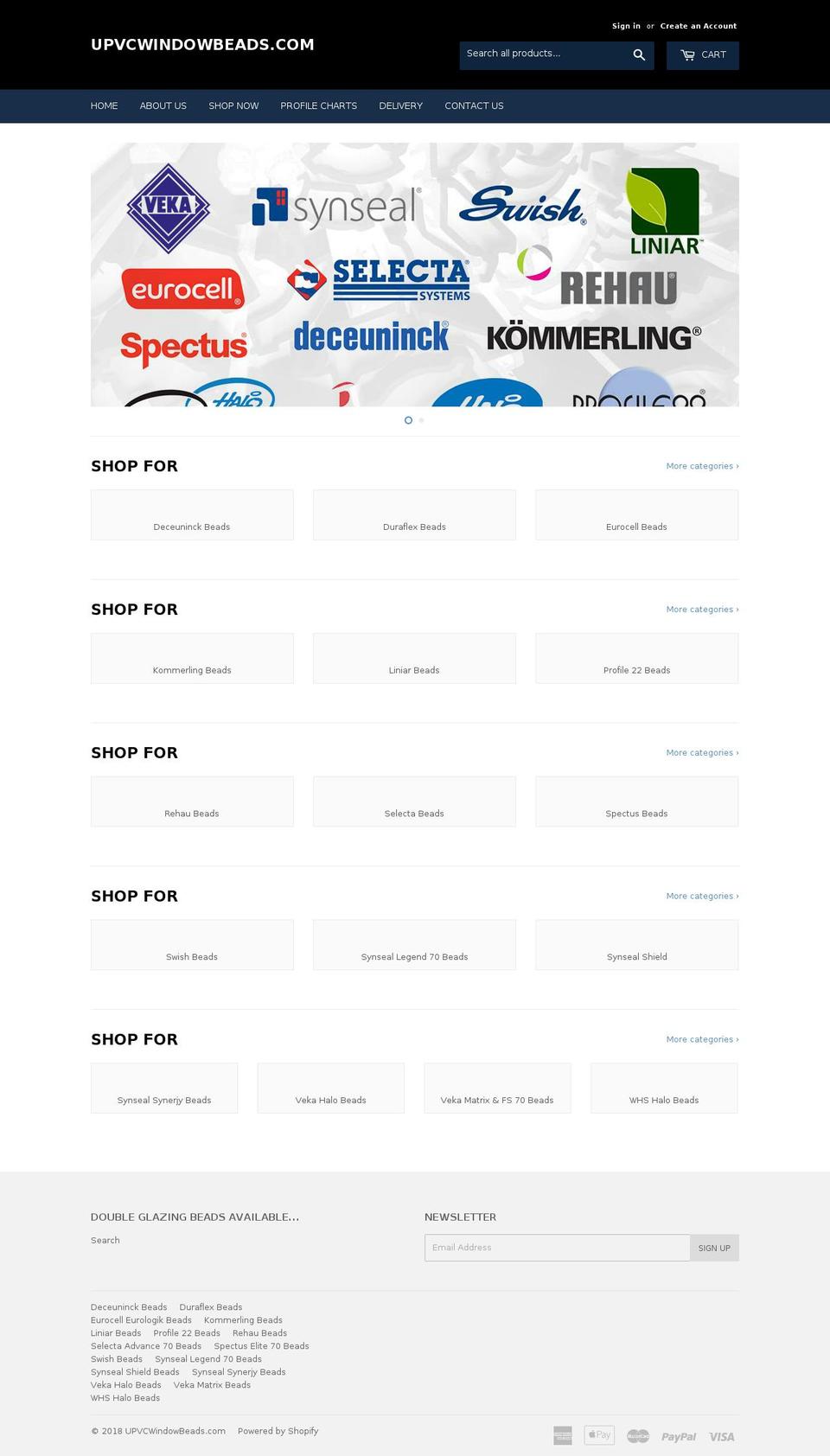 upvcwindowbeads.com — Shopify storefront screenshot