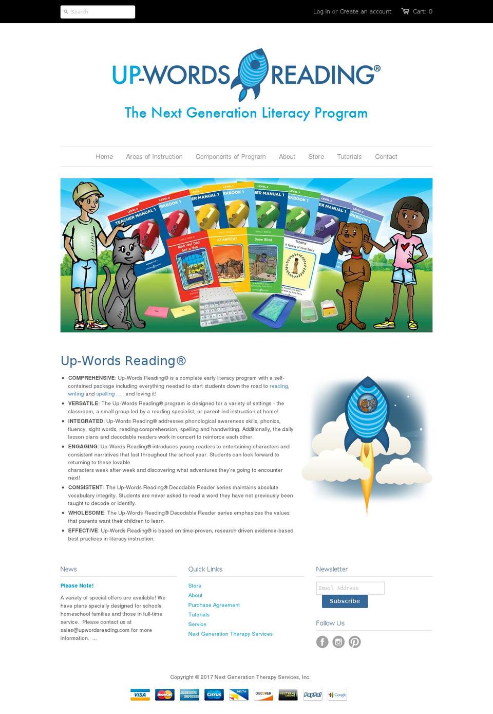 upwordsreading.com shopify website screenshot