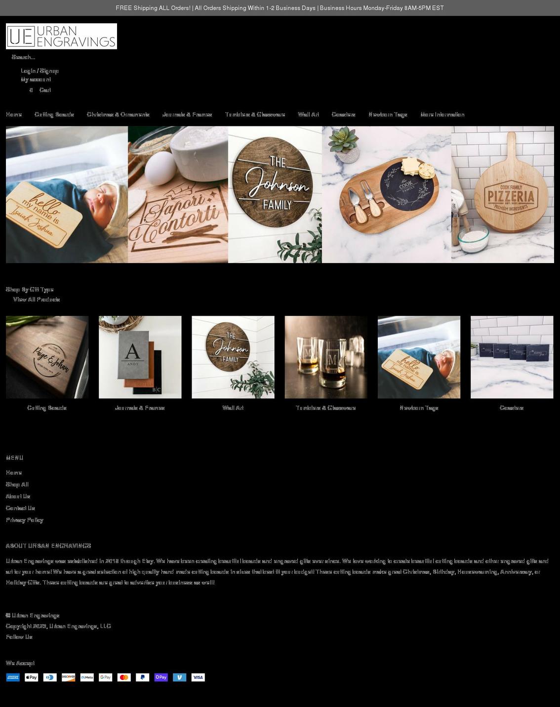 urban-engravings.com shopify website screenshot