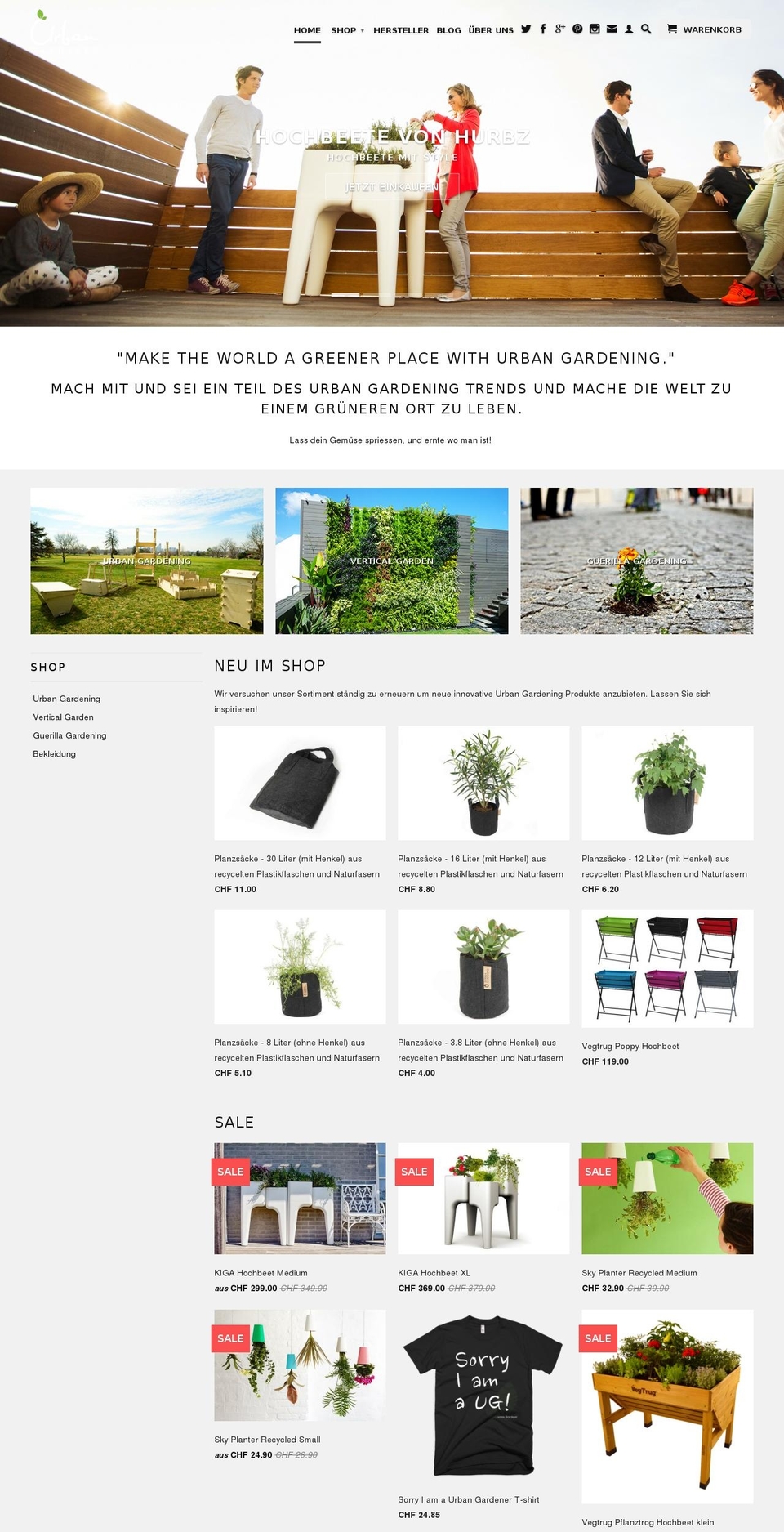 urban-gardener.ch shopify website screenshot