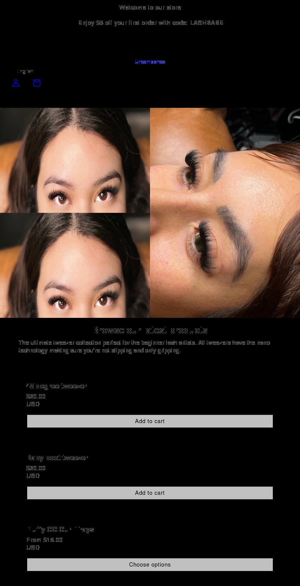 urban-lashes.com shopify website screenshot