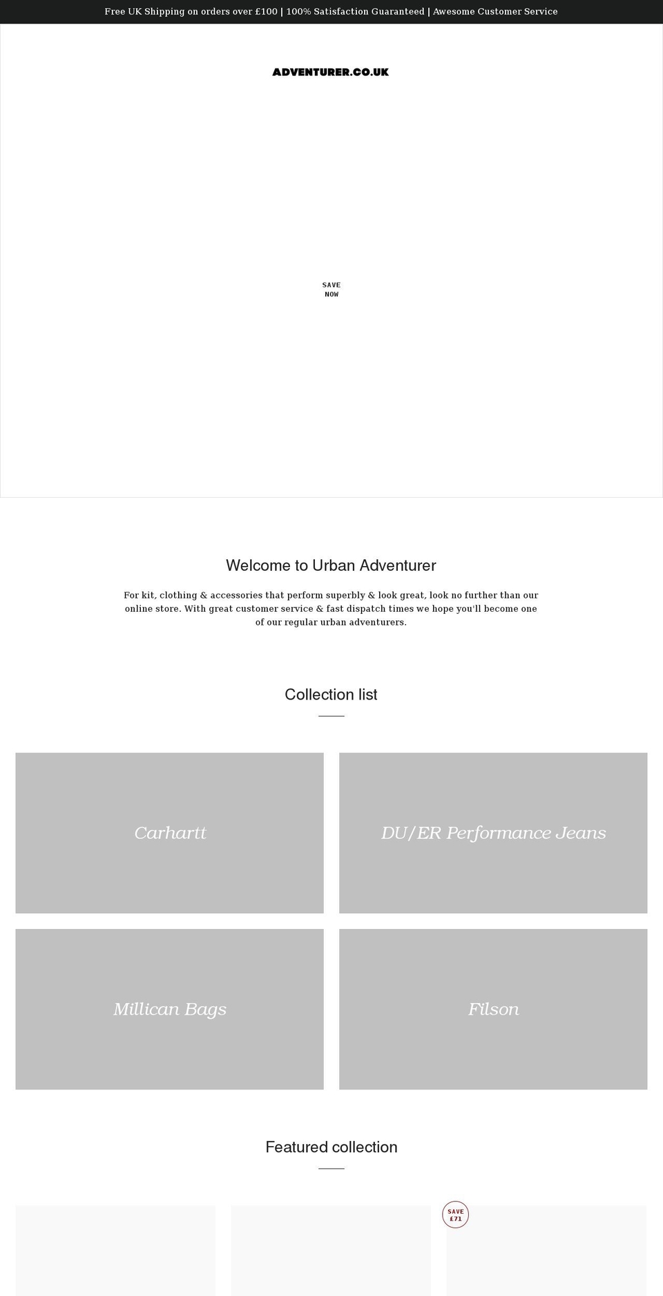 urbanadventurer.co.uk shopify website screenshot
