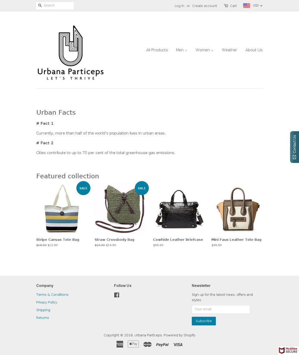 urbanaparticeps.com — Shopify storefront screenshot