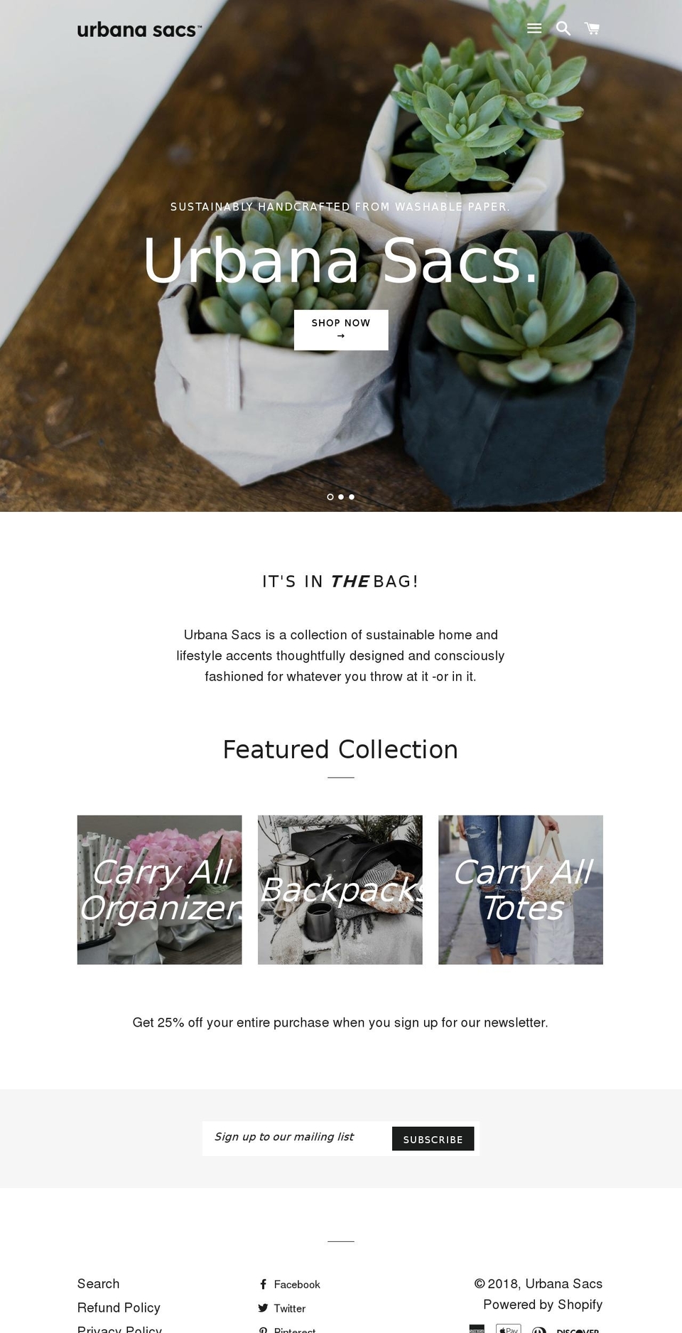 urbanasacs.com shopify website screenshot