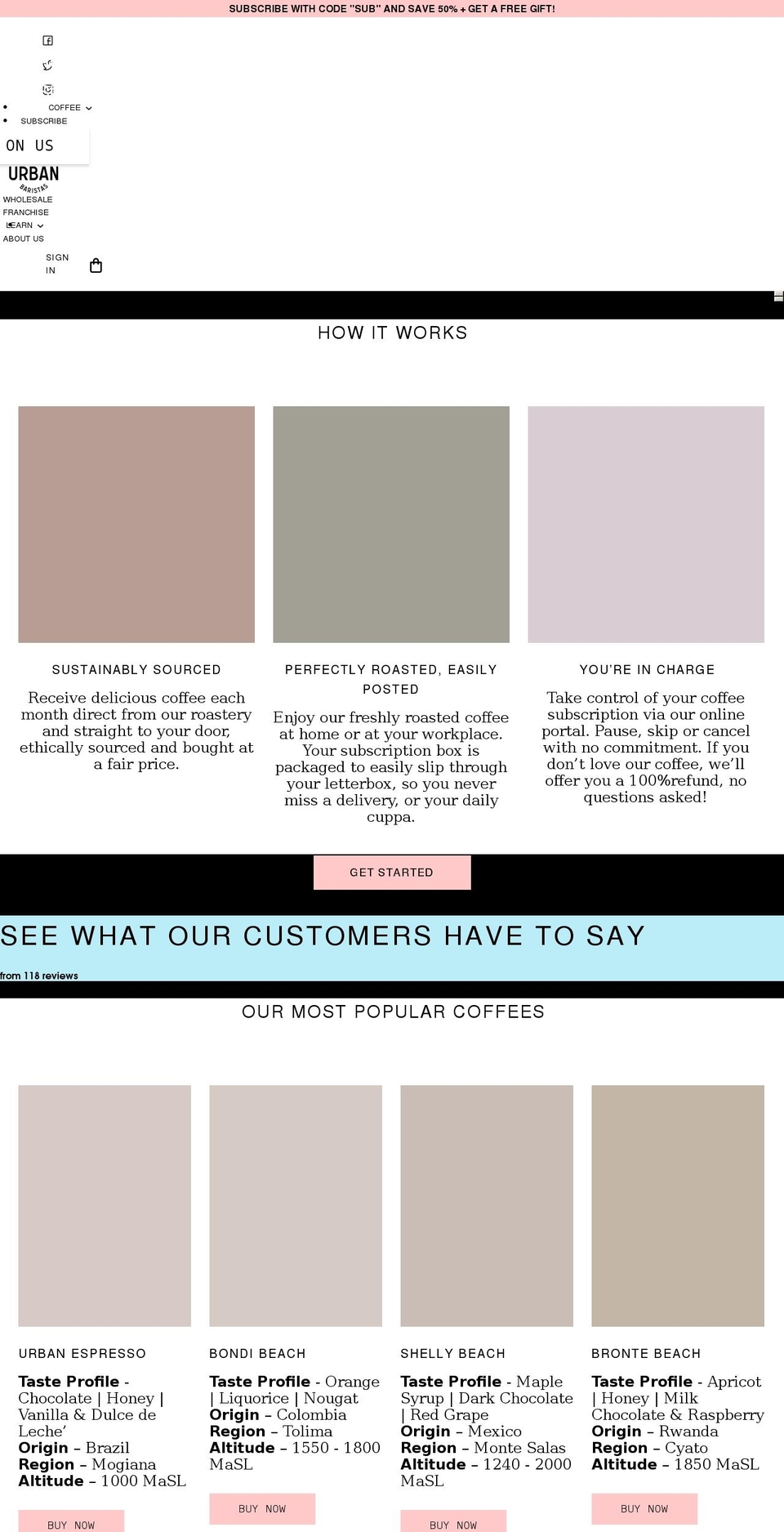 urbanbaristas.co.uk shopify website screenshot