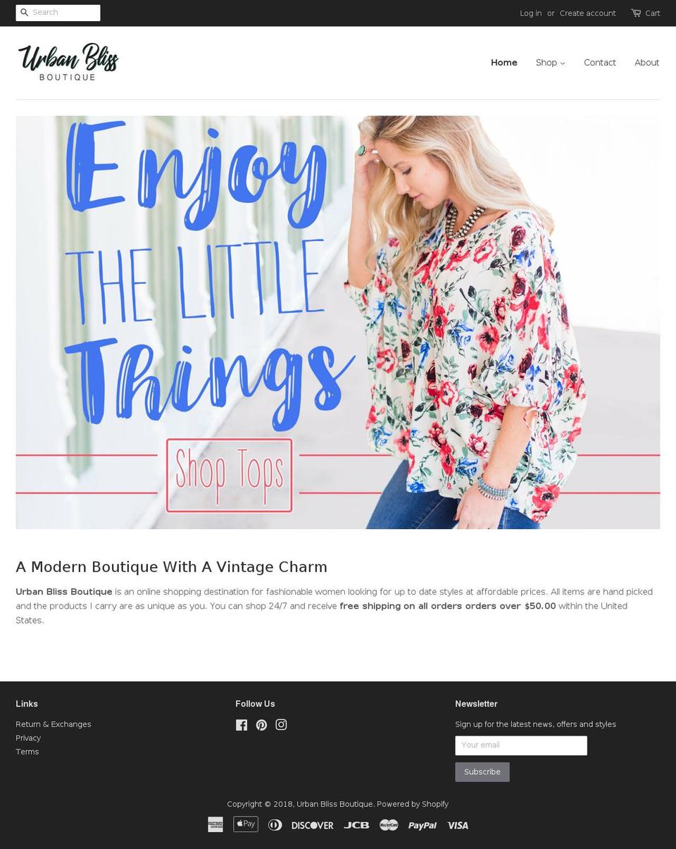 urbanblissboutique.com — Shopify storefront screenshot