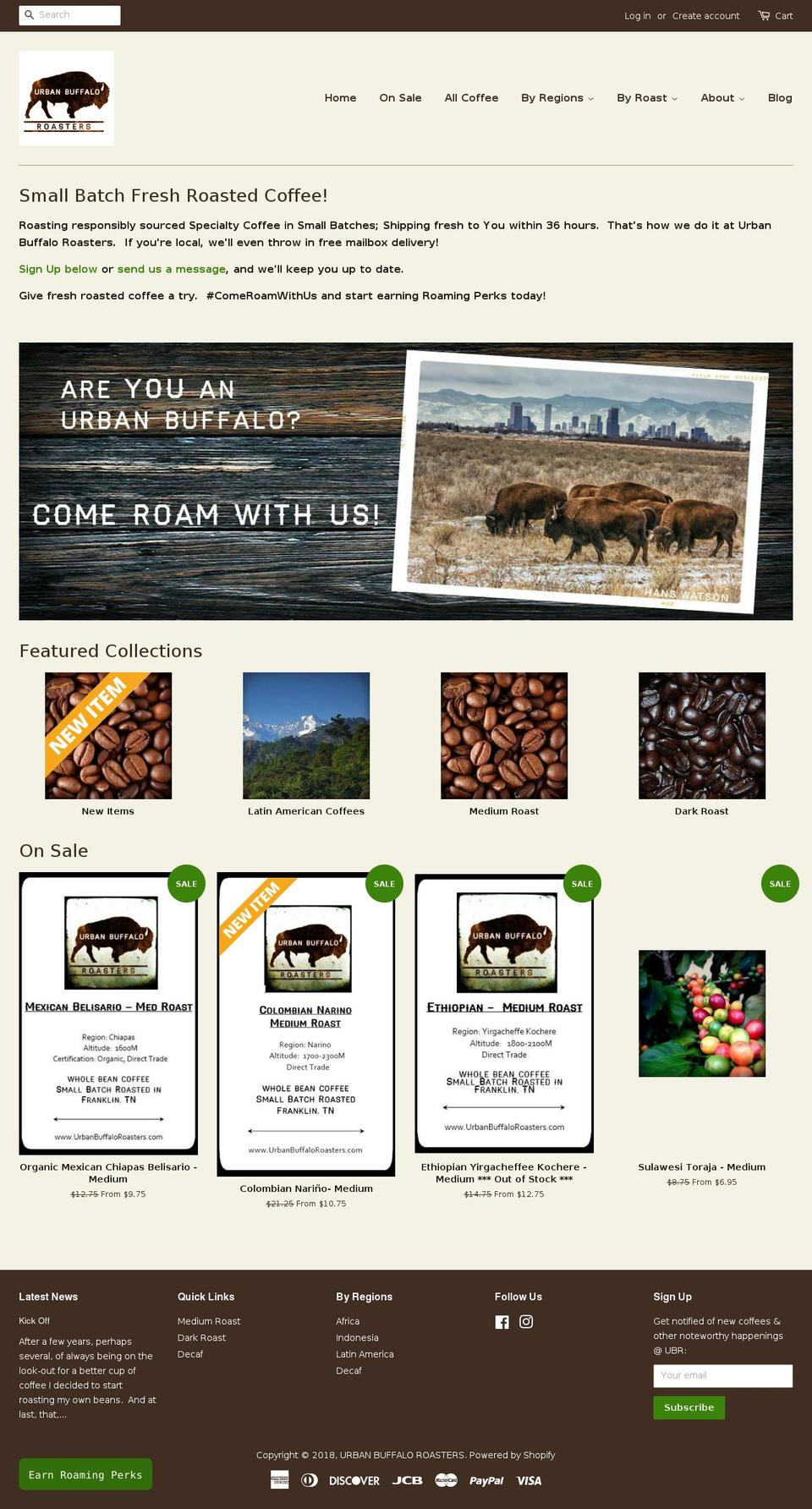 urbanbuffaloroasters.com shopify website screenshot